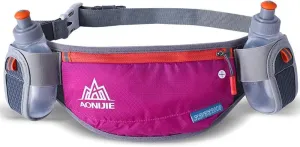AONIJIE Running Hydration Belt with 2 Water Bottles, Waterproof & Bounce-Free Waist Pouch for Runners, Fanny Pack Fit 6.8 Inches Phones for Jogging, Cycling, Climbing and Hiking (Rose)