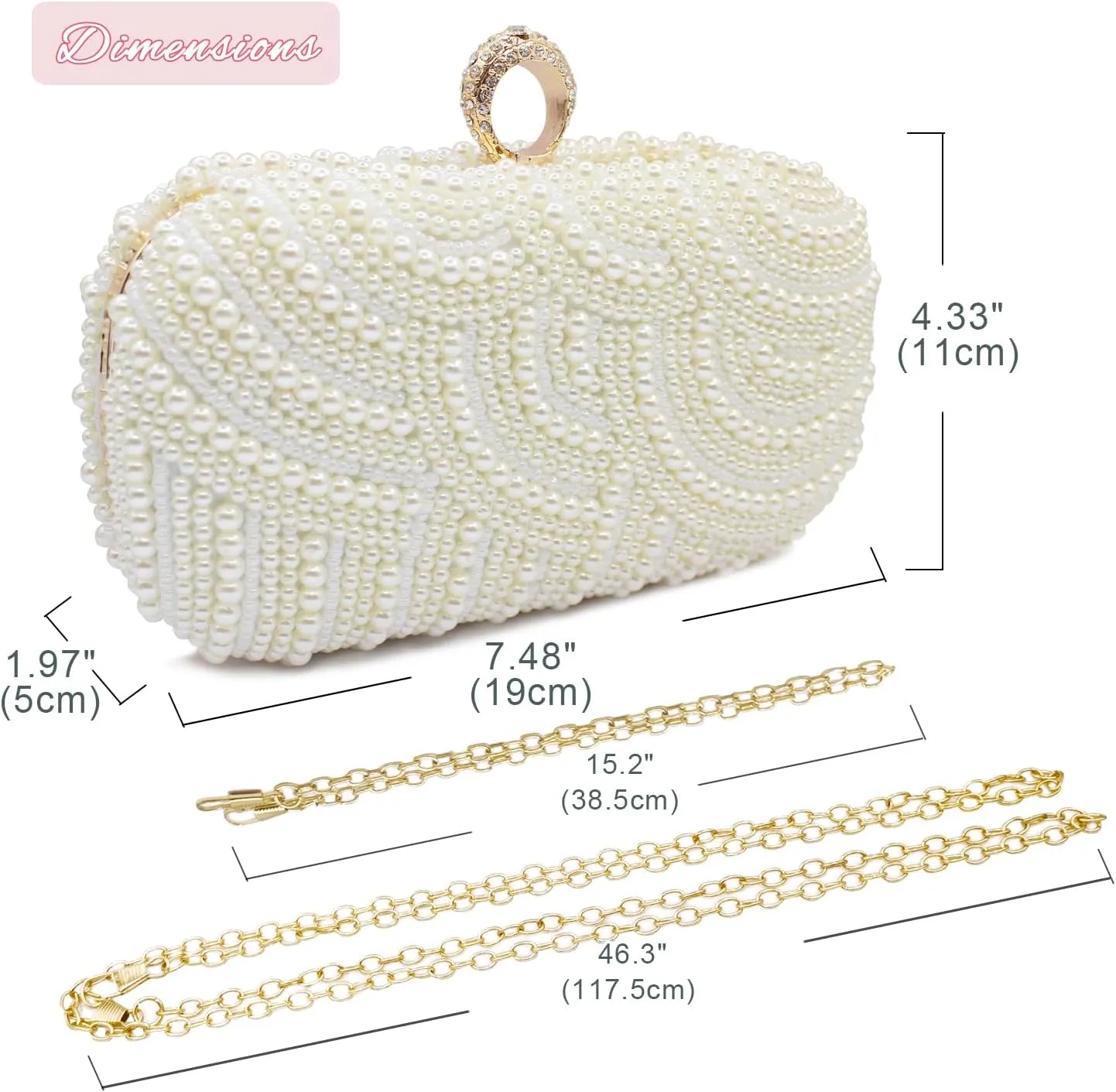 Aovtero Pearl Clutch Bag Bride Purse Women Wedding Prom Evening Bags Full Beaded Handbag with Chain