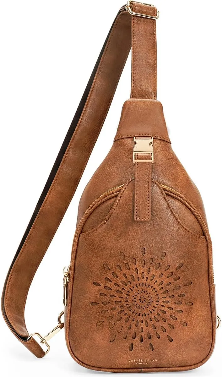 APHISON Small Sling Bag Cell Phone Purse Vegan Leather Fanny Crossbody Bag for Women Trendy Chest Backpack Adjustable Strap
