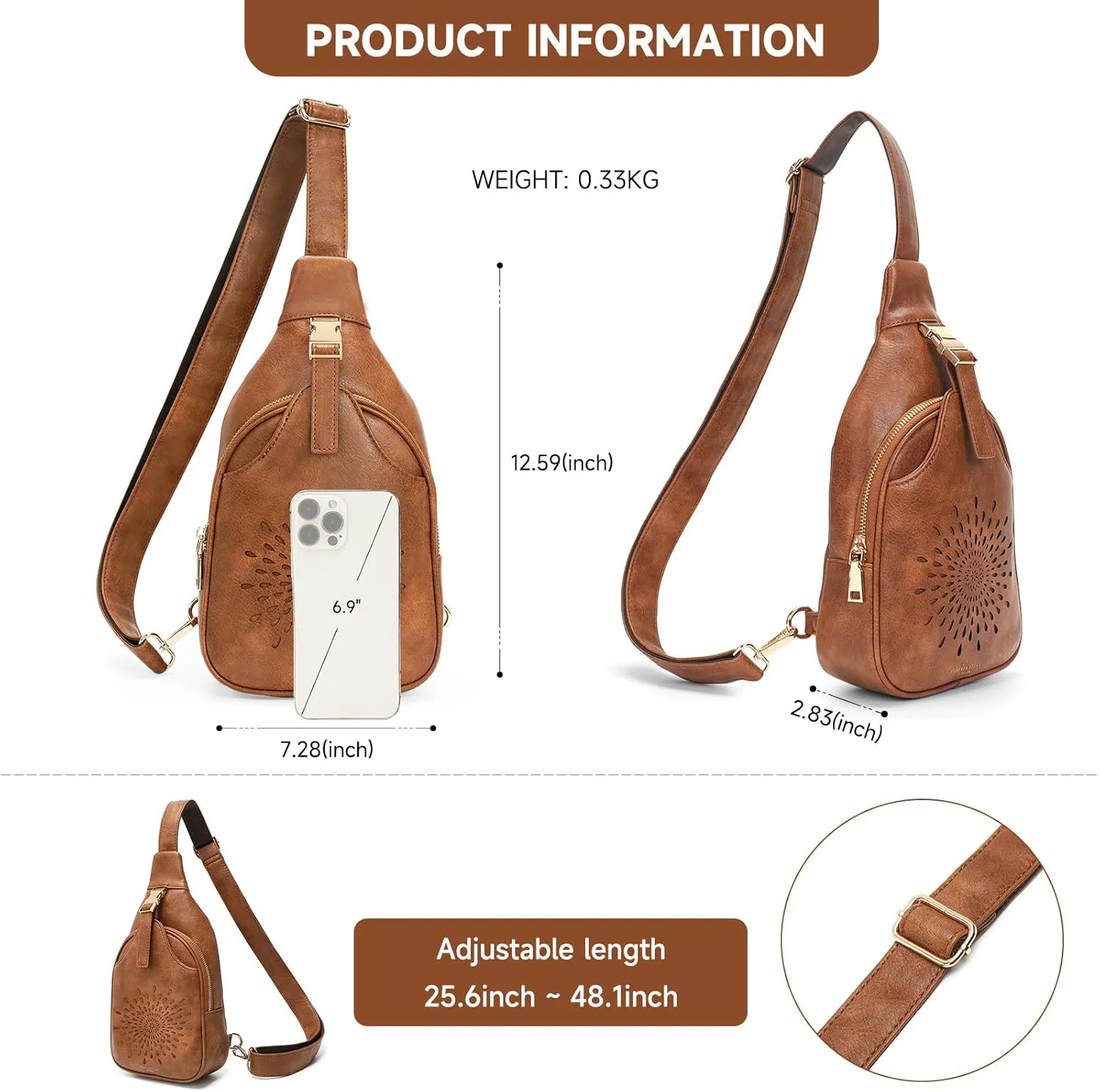 APHISON Small Sling Bag Cell Phone Purse Vegan Leather Fanny Crossbody Bag for Women Trendy Chest Backpack Adjustable Strap