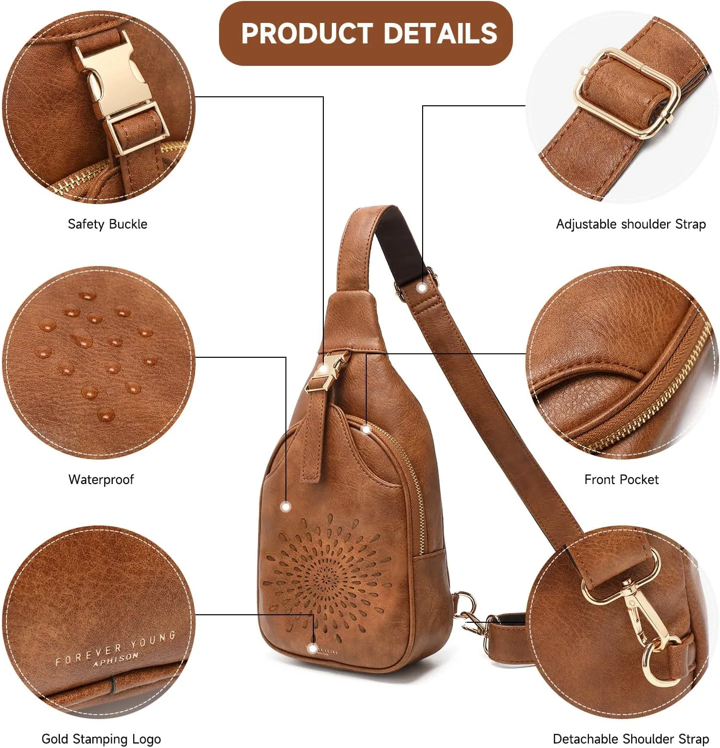 APHISON Small Sling Bag Cell Phone Purse Vegan Leather Fanny Crossbody Bag for Women Trendy Chest Backpack Adjustable Strap