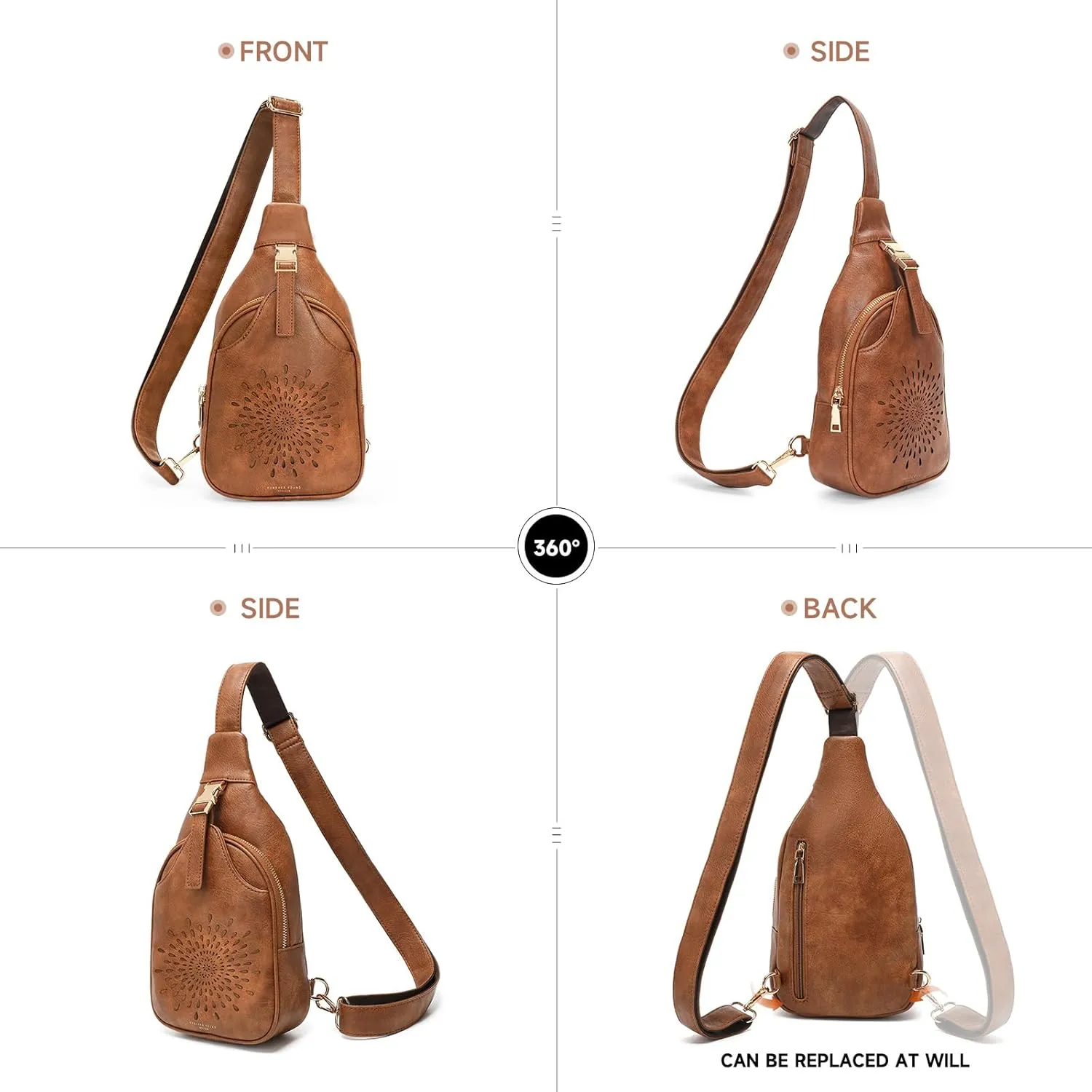APHISON Small Sling Bag Cell Phone Purse Vegan Leather Fanny Crossbody Bag for Women Trendy Chest Backpack Adjustable Strap