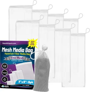 Aquatic Experts Fine Aquarium Media Bag, Durable Drawstring Bags for Fish Tank Filters, 450 Micron Mesh, (Fine, 3"x 8" - 8 Pack)