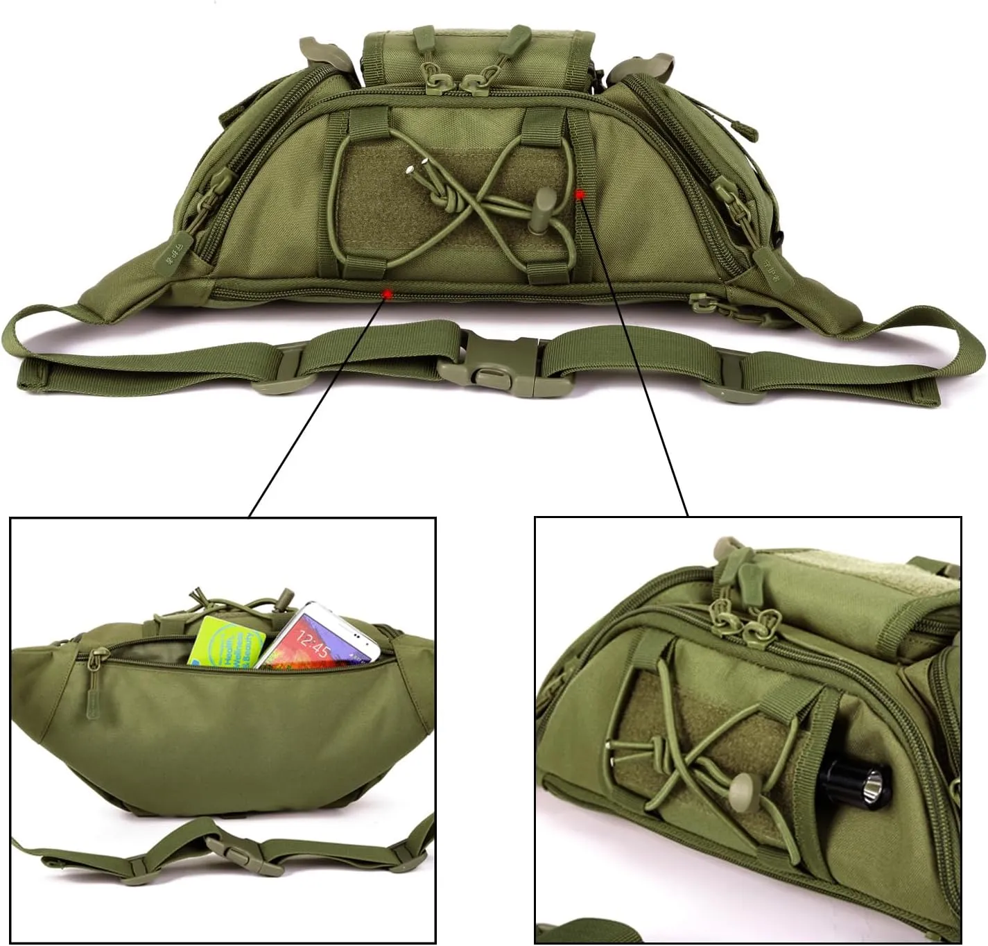 ArcEnCiel Tactical Fanny Pack for Men Waist Bag Hip Belt Outdoor Hiking Fishing Bumbag with Patch