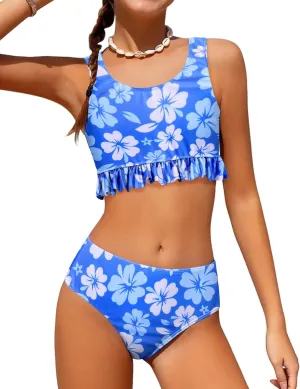 Arshiner Girls Bikini Beach Swimwear 2 Piece Swimsuits Floral Printing Bathing Suits for 4-15 Years