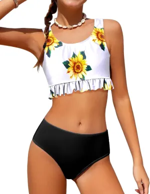 Arshiner Girls Bikini Beach Swimwear 2 Piece Swimsuits Floral Printing Bathing Suits for 4-15 Years