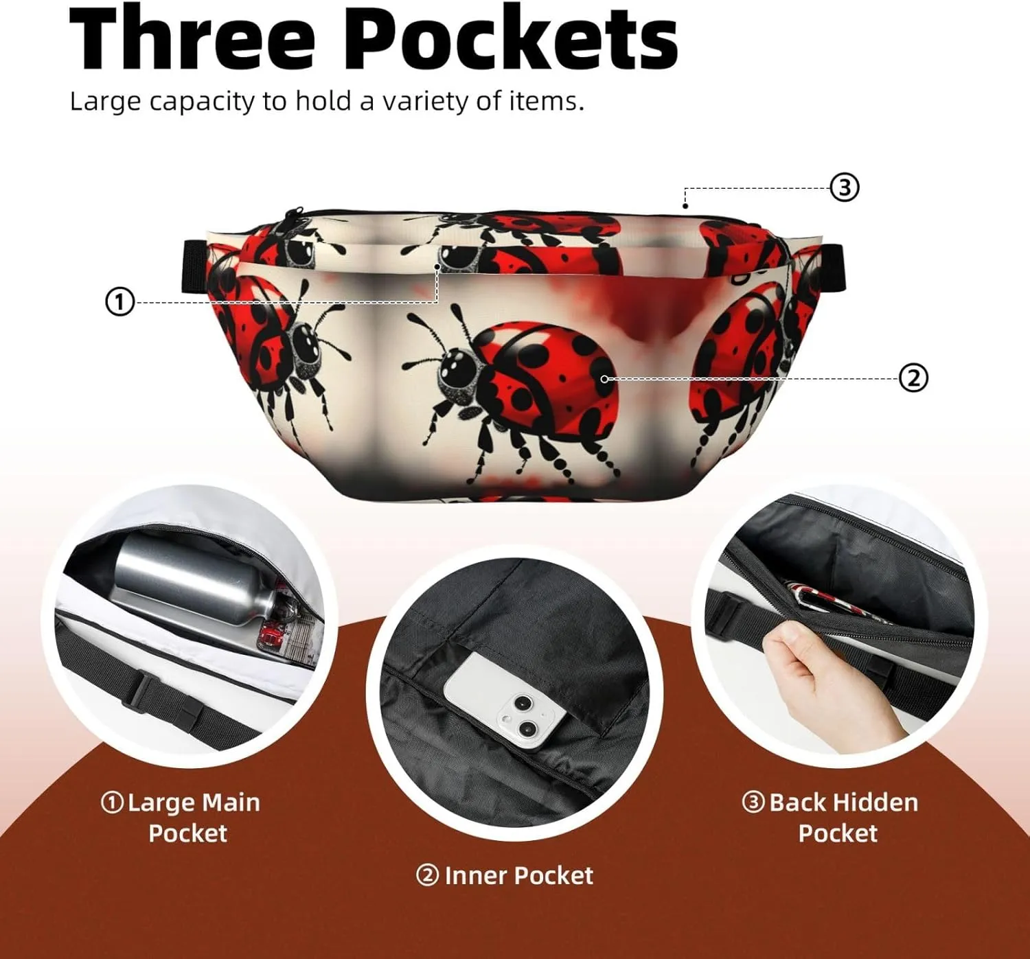 Art Ladybug Tracks Multi-Purpose Fanny Pack and Crossbody Bag - High Capacity with Zipper Pockets, Ideal for Men and Women