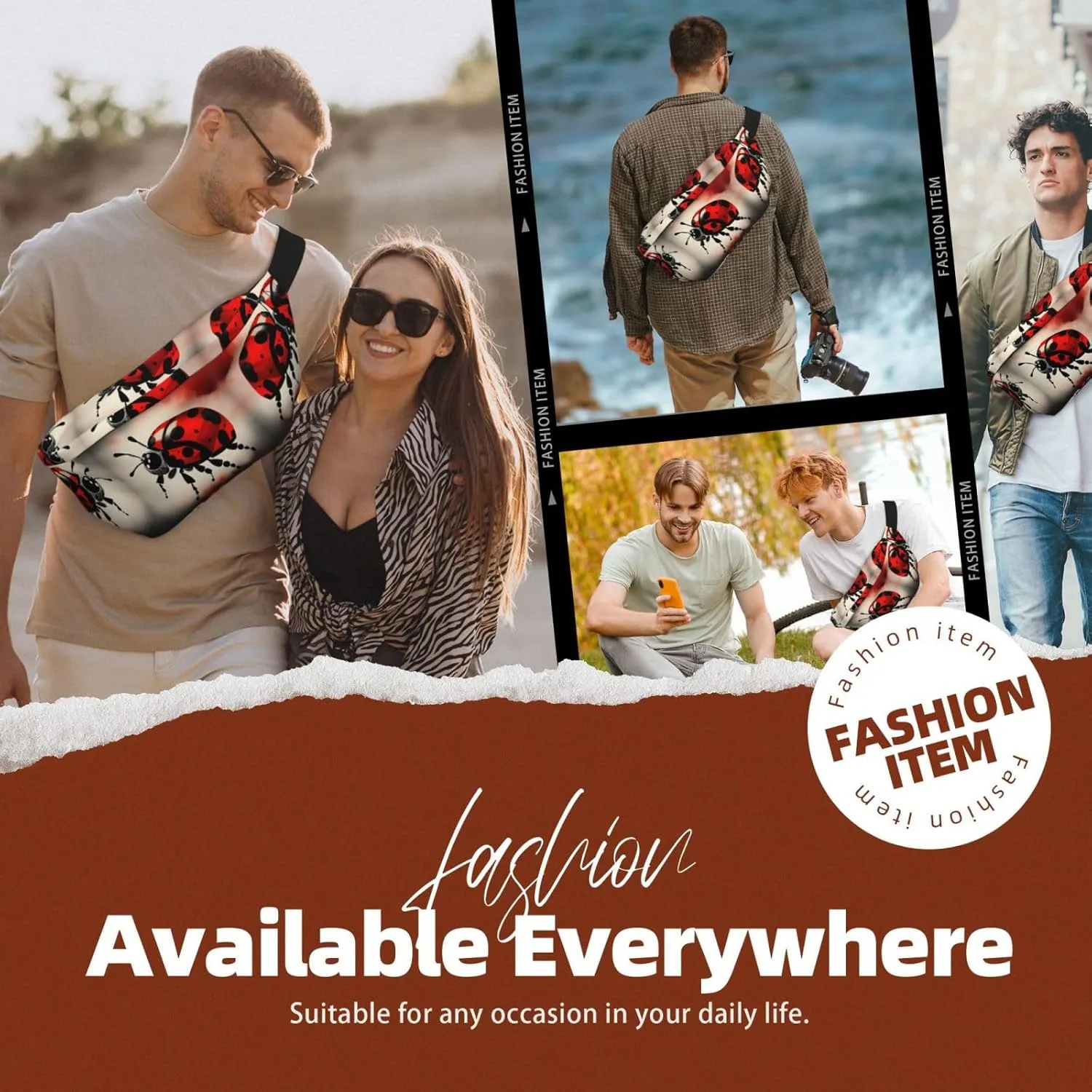 Art Ladybug Tracks Multi-Purpose Fanny Pack and Crossbody Bag - High Capacity with Zipper Pockets, Ideal for Men and Women