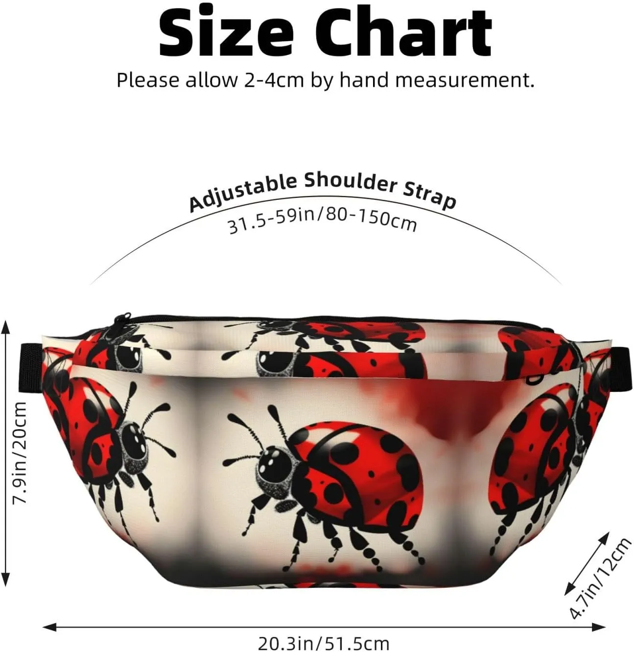Art Ladybug Tracks Multi-Purpose Fanny Pack and Crossbody Bag - High Capacity with Zipper Pockets, Ideal for Men and Women