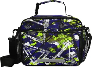 Aslsiy Grunge Camouflage Geometric Chaotic Reusable Lunch Bag for Women Men, Insulated Lunch Box Handbag Portable for Office Picnic Travel Cooler Bag with Adjustable Shoulder Strap