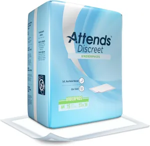 Attends Discreet Underpads, 23"x36" Disposable Absorbent Pad for Skin and Surface Protection, Heavy Absorbency, 150ct Case