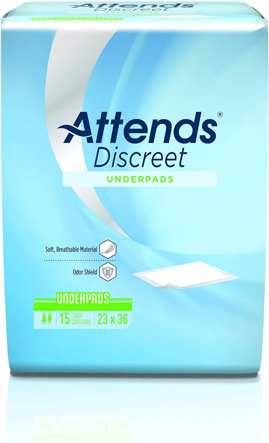 Attends Discreet Underpads, 23"x36" Disposable Absorbent Pad for Skin and Surface Protection, Heavy Absorbency, 150ct Case