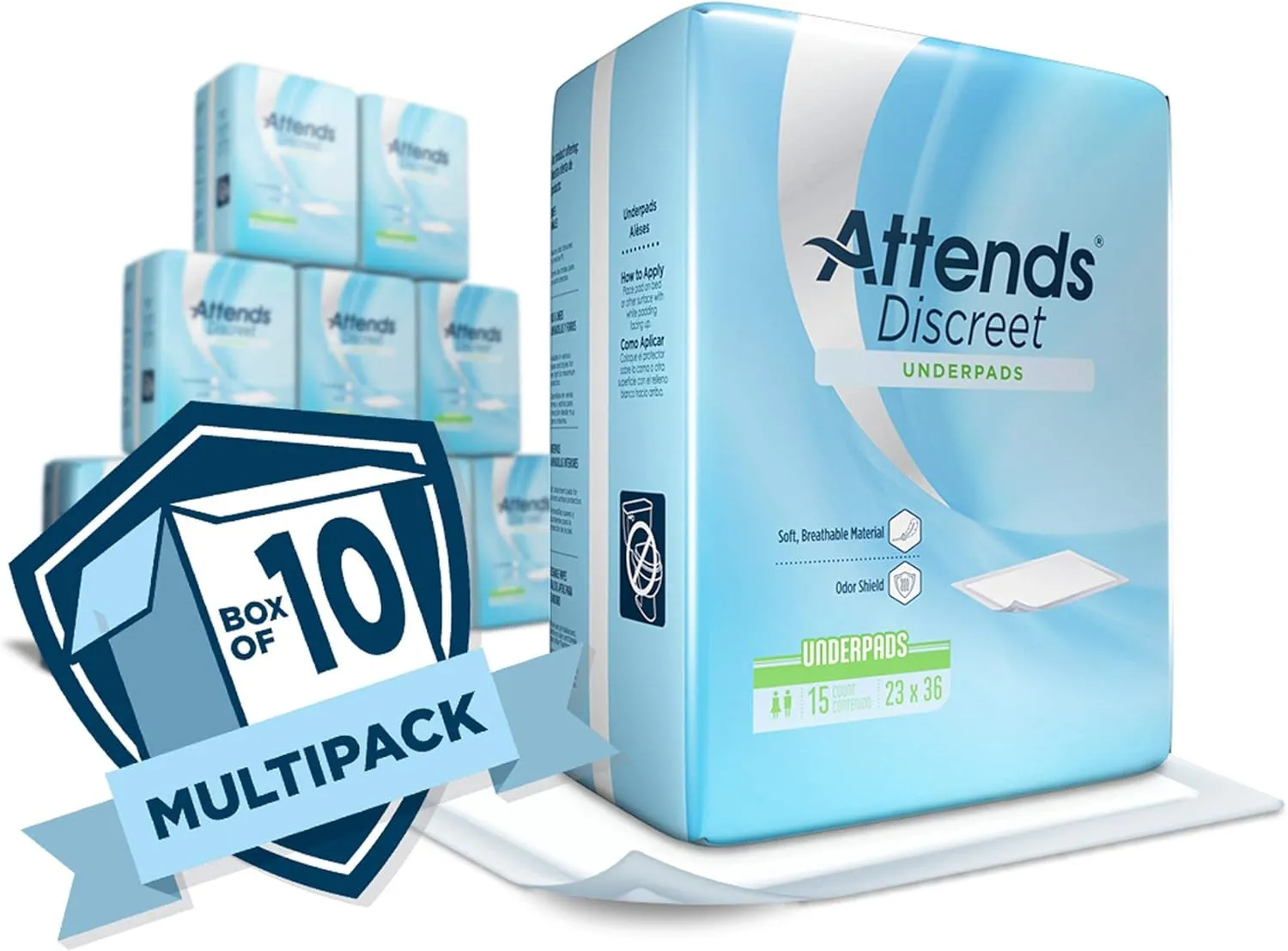 Attends Discreet Underpads, 23"x36" Disposable Absorbent Pad for Skin and Surface Protection, Heavy Absorbency, 150ct Case
