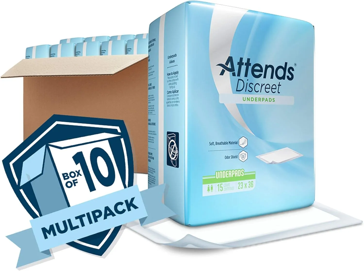 Attends Discreet Underpads, 23"x36" Disposable Absorbent Pad for Skin and Surface Protection, Heavy Absorbency, 150ct Case