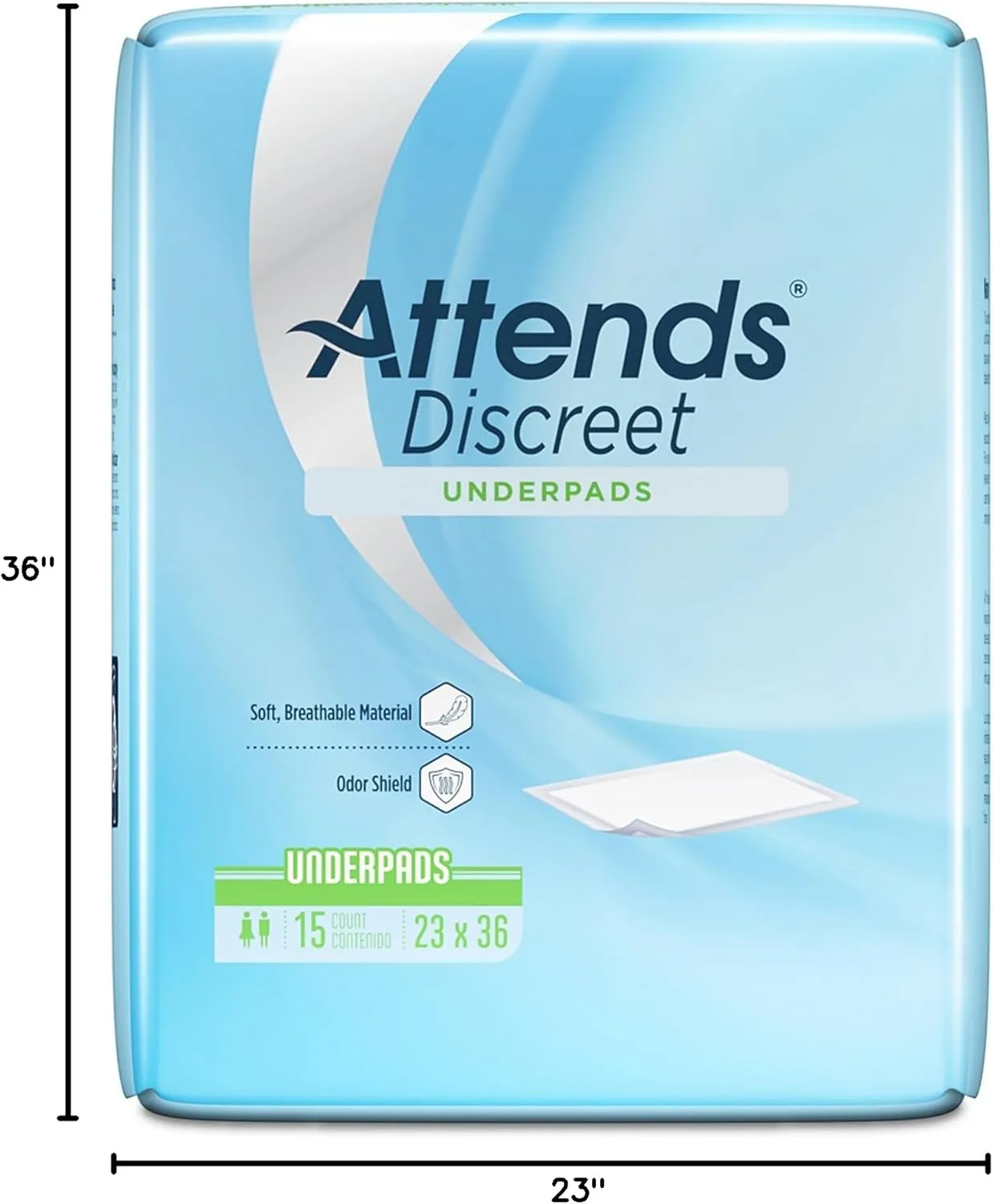 Attends Discreet Underpads, 23"x36" Disposable Absorbent Pad for Skin and Surface Protection, Heavy Absorbency, 150ct Case