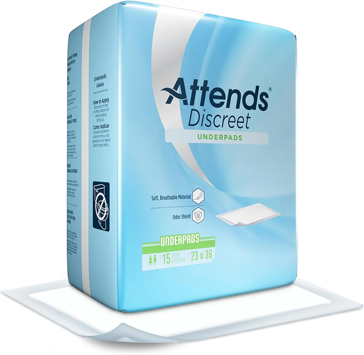 Attends Discreet Underpads, 23"x36" Disposable Absorbent Pad for Skin and Surface Protection, Heavy Absorbency, 150ct Case