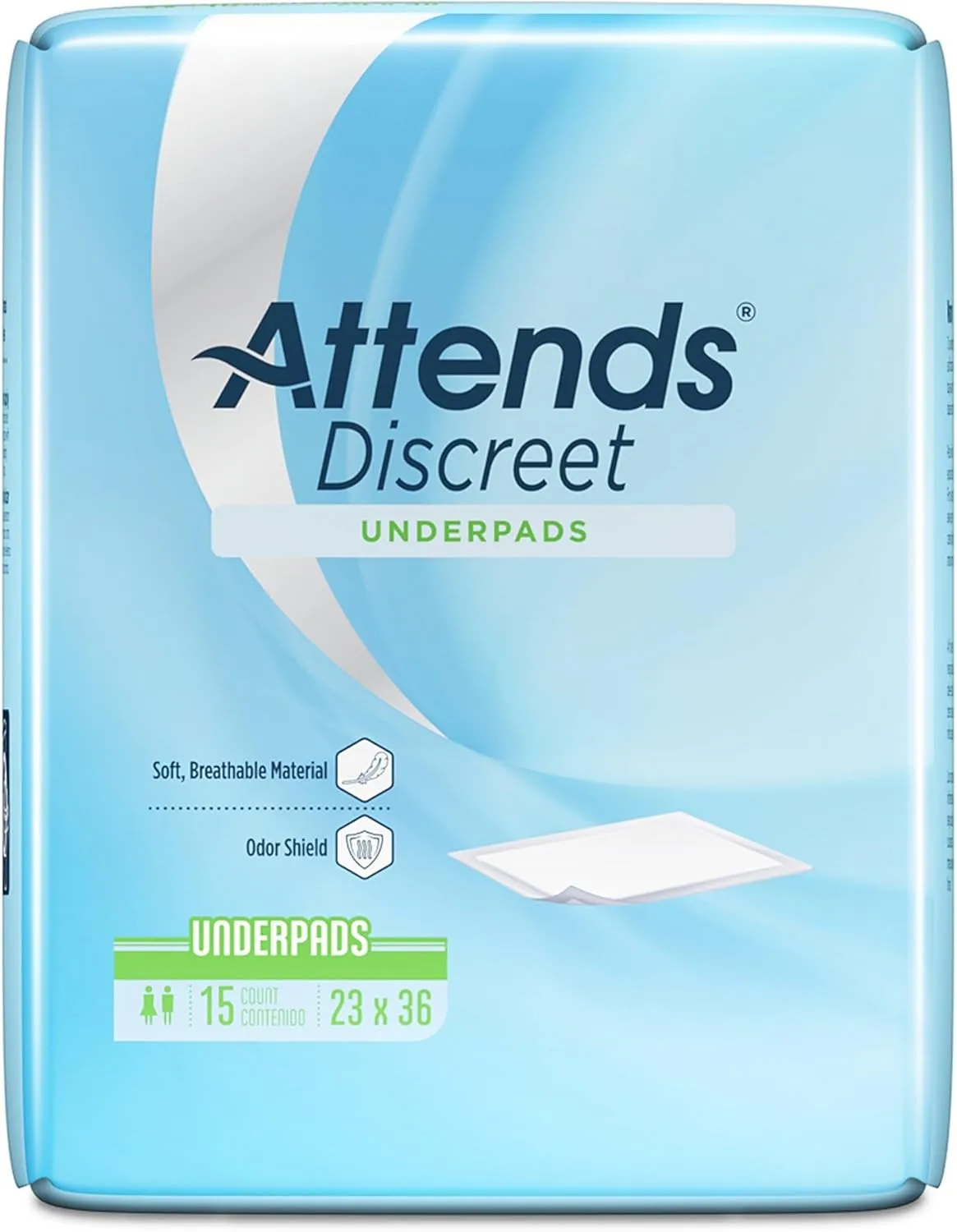 Attends Discreet Underpads, 23"x36" Disposable Absorbent Pad for Skin and Surface Protection, Heavy Absorbency, 150ct Case