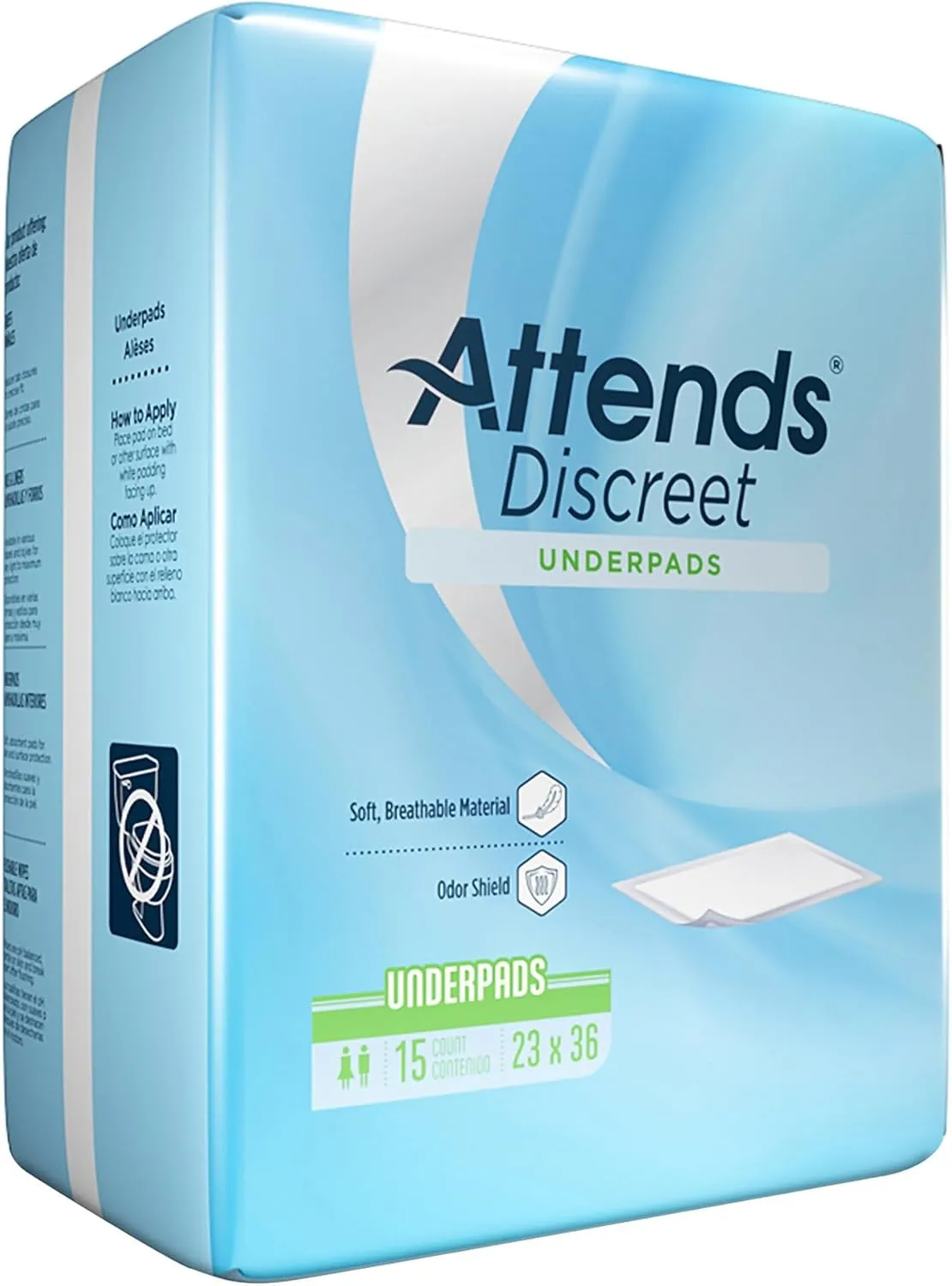 Attends Discreet Underpads, 23"x36" Disposable Absorbent Pad for Skin and Surface Protection, Heavy Absorbency, 150ct Case