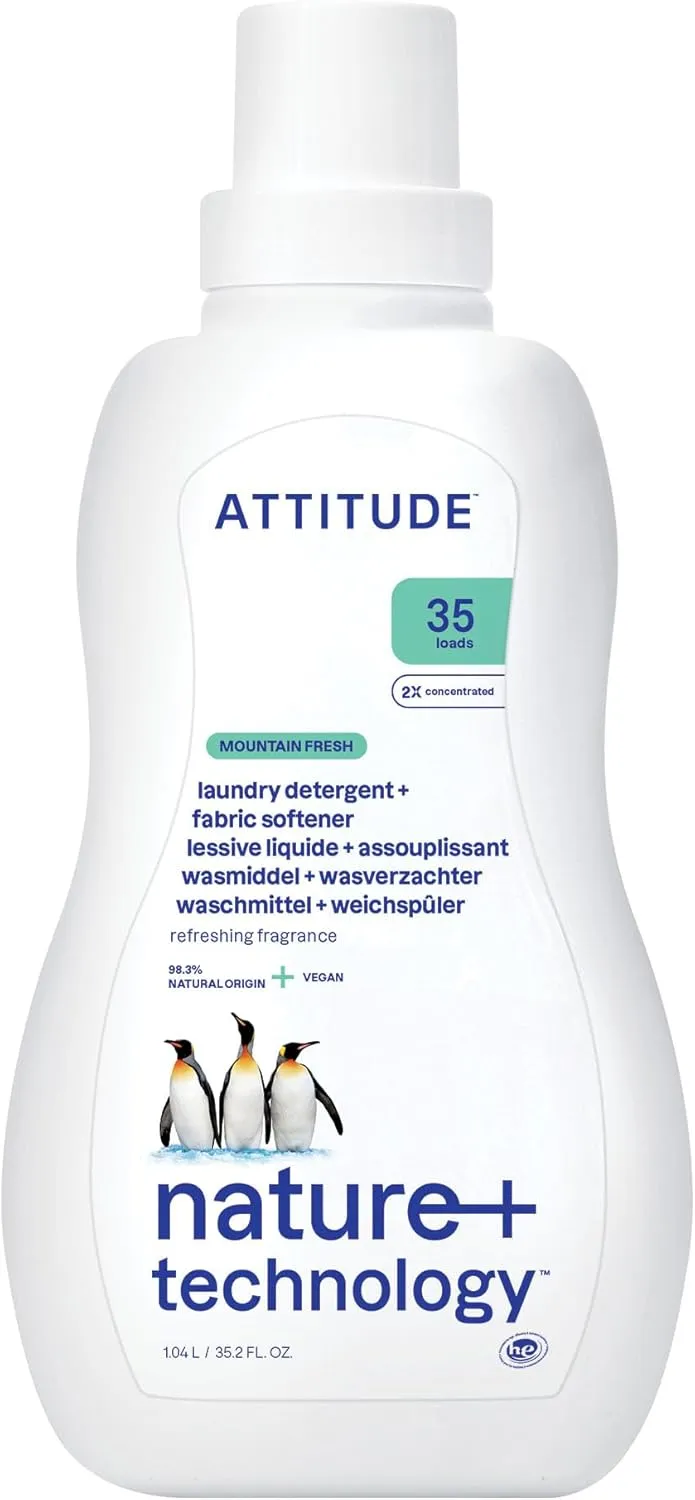 ATTITUDE 2-in-1 Laundry Detergent and Fabric Softener, Plant and Mineral-Based Ingredients, HE, Vegan and Cruelty-Free Household Products, Mountain Essentials, 35 Loads, 35.5 Fl Oz