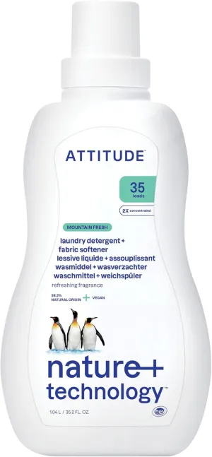 ATTITUDE 2-in-1 Laundry Detergent and Fabric Softener, Plant and Mineral-Based Ingredients, HE, Vegan and Cruelty-Free Household Products, Mountain Essentials, 35 Loads, 35.5 Fl Oz