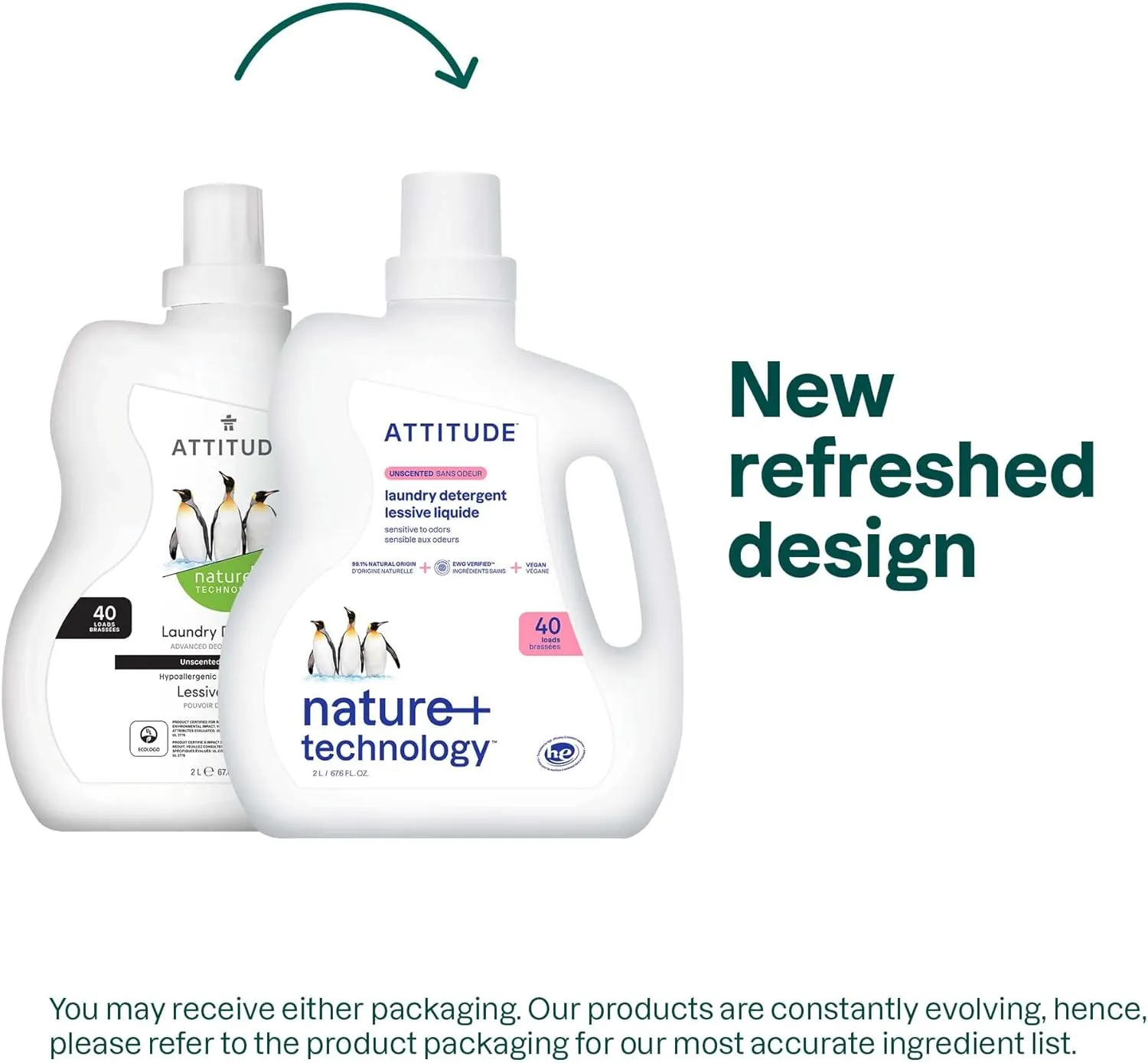 ATTITUDE Liquid Laundry Detergent, EWG Verified Laundry Soap, HE Compatible, Vegan and Plant Based Products, Cruelty-Free, Unscented, 40 Loads, 67.6 Fl Oz