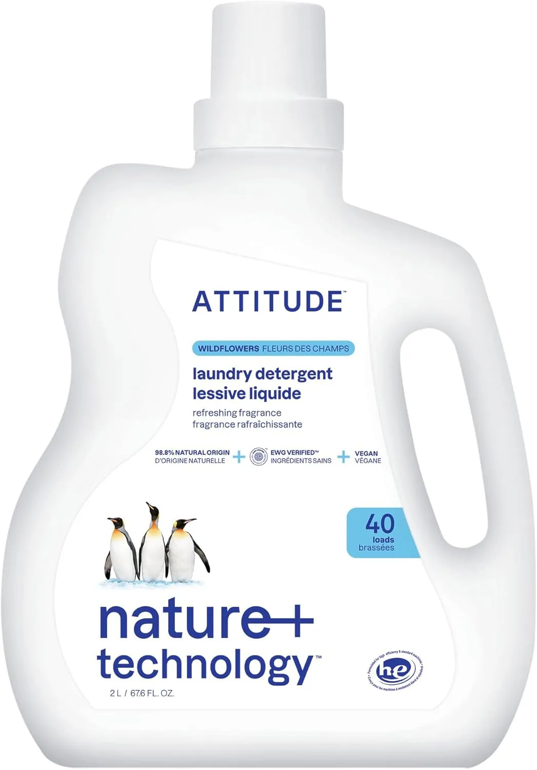 ATTITUDE Liquid Laundry Detergent, EWG Verified Laundry Soap, HE Compatible, Vegan and Plant Based Products, Cruelty-Free, Wildflowers, 40 Loads, 67.6 Fl Oz