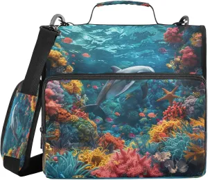 ATTX Colorful Coral Reefs Zipper Binder with Adjustable Padded Strap - 3 Ring 500 Sheet Capacity Binder Bag with Multi-Pocket Organizer, Fits 12 Inch Laptop#611