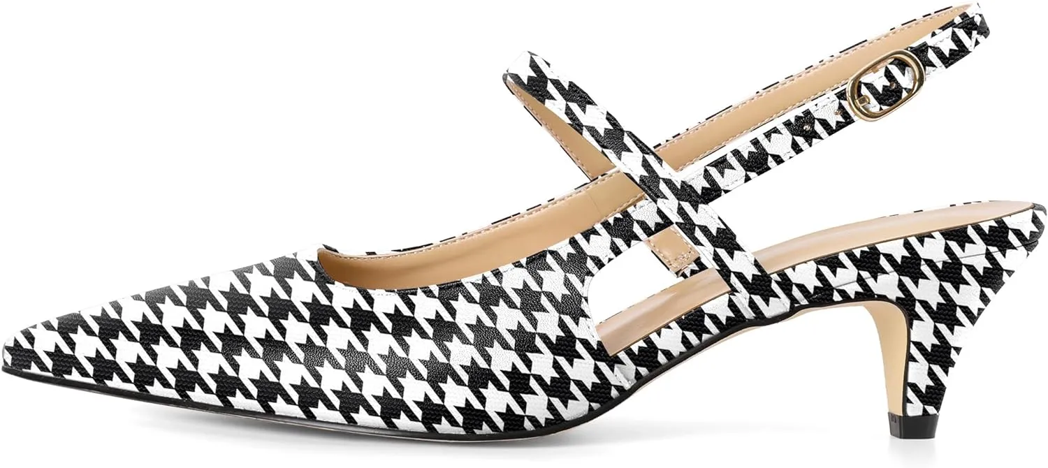 AUMOTED Kitten Low Heels for Womens Slingback Mary Janes Shoes Closed Pointed Toe Pumps Matte Leather 2 Inch Party Dress Shoes