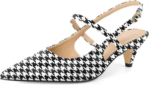 AUMOTED Kitten Low Heels for Womens Slingback Mary Janes Shoes Closed Pointed Toe Pumps Matte Leather 2 Inch Party Dress Shoes