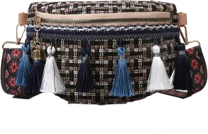 AuSion Boho Chic Waist Bag with Fringe Decor – Lightweight Colorful Fanny Pack Purse for Women Ladies – Adjustable Strap for Beach, Travel, Workouts, and Casual Wear