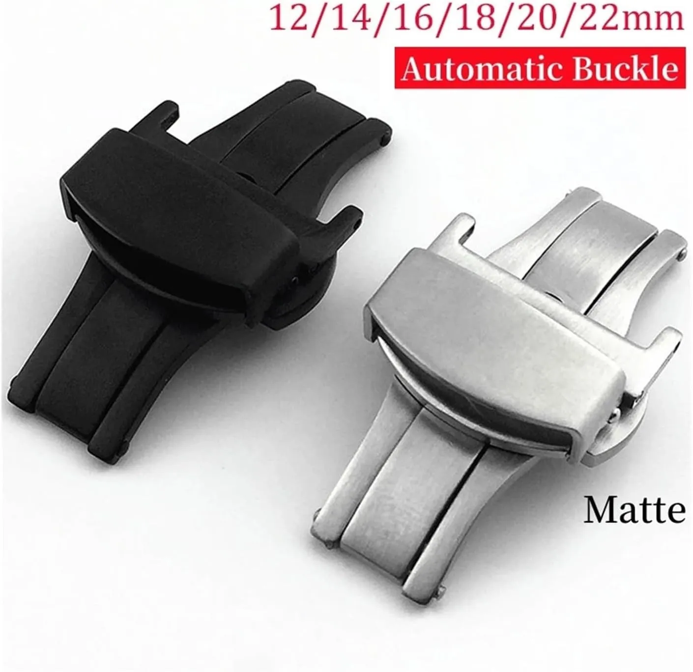Automatic Buckle Stainless Steel Butterfly Buckle Matte Button Leather Watch Band 12mm 14mm 16mm 18mm 20mm 22mm Watchbands Clasp