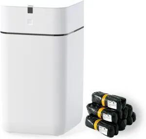 Automatic Trash Can, 4 Gallon Self Sealing and Self-Changing Smart Trash Can, Motion Sensor, Touchless Garbage can with lid for Kitchen Bathroom Bedroom, 6 Refill Rings(A1, Black Line)
