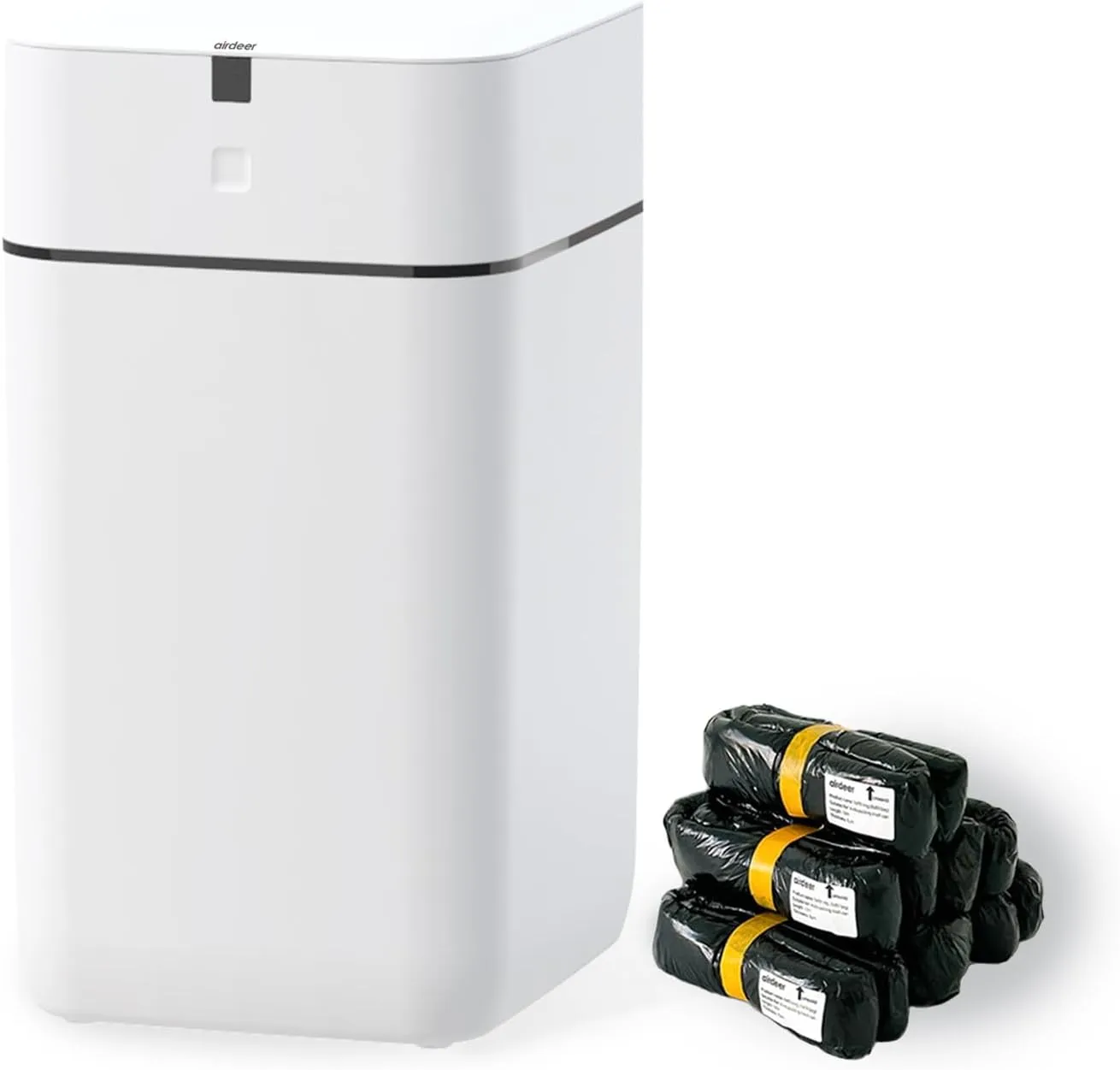Automatic Trash Can, 4 Gallon Self Sealing and Self-Changing Smart Trash Can, Motion Sensor, Touchless Garbage can with lid for Kitchen Bathroom Bedroom, 6 Refill Rings(A1, Black Line)