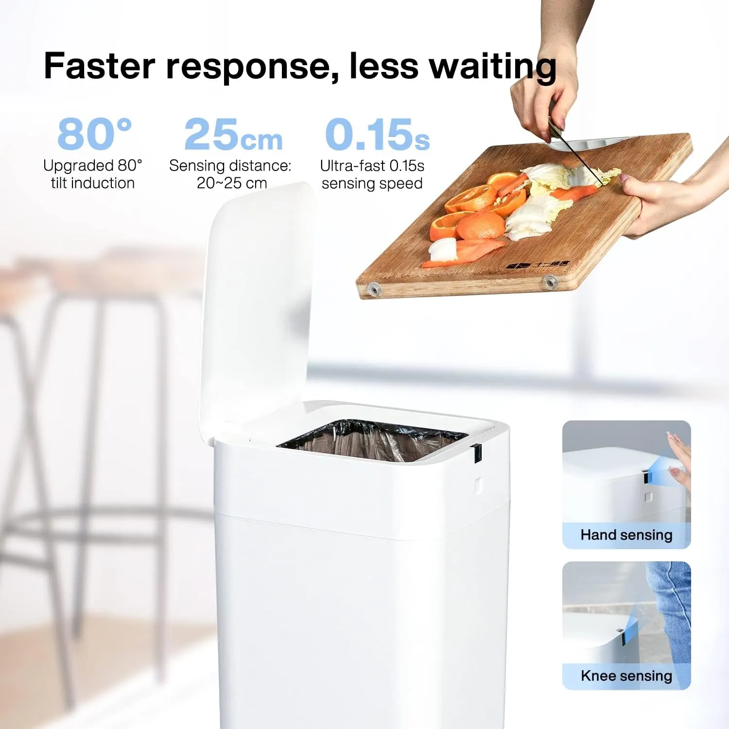 Automatic Trash Can, 4 Gallon Self Sealing and Self-Changing Smart Trash Can, Motion Sensor, Touchless Garbage can with lid for Kitchen Bathroom Bedroom, 6 Refill Rings(A1, Black Line)