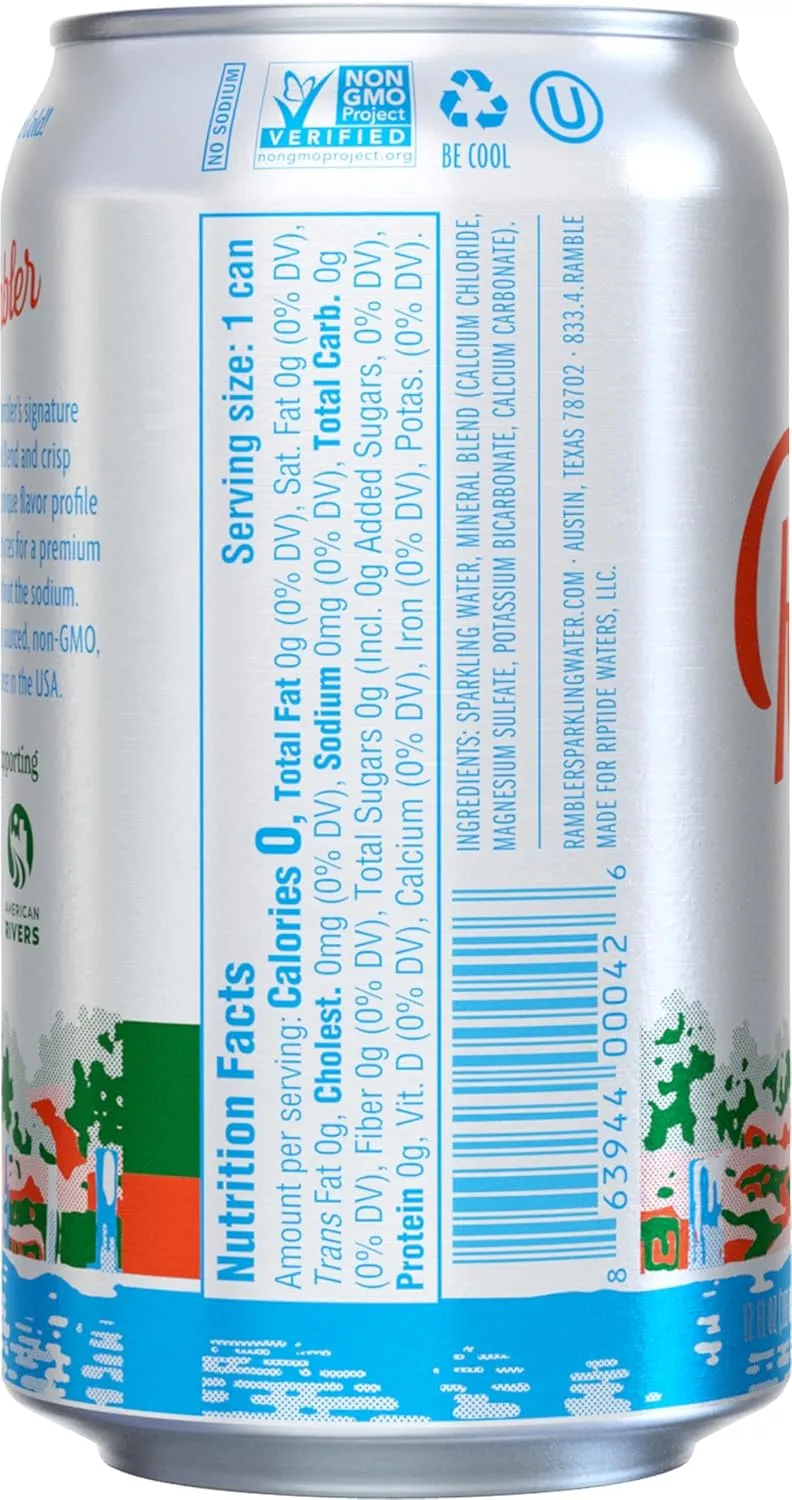 AUTX RAMBLER Sparkling Water, Texas Limestone Filtered, Original Natural Flavor, 12-Ounce Cans, Three 8-Packs (24 Cans)