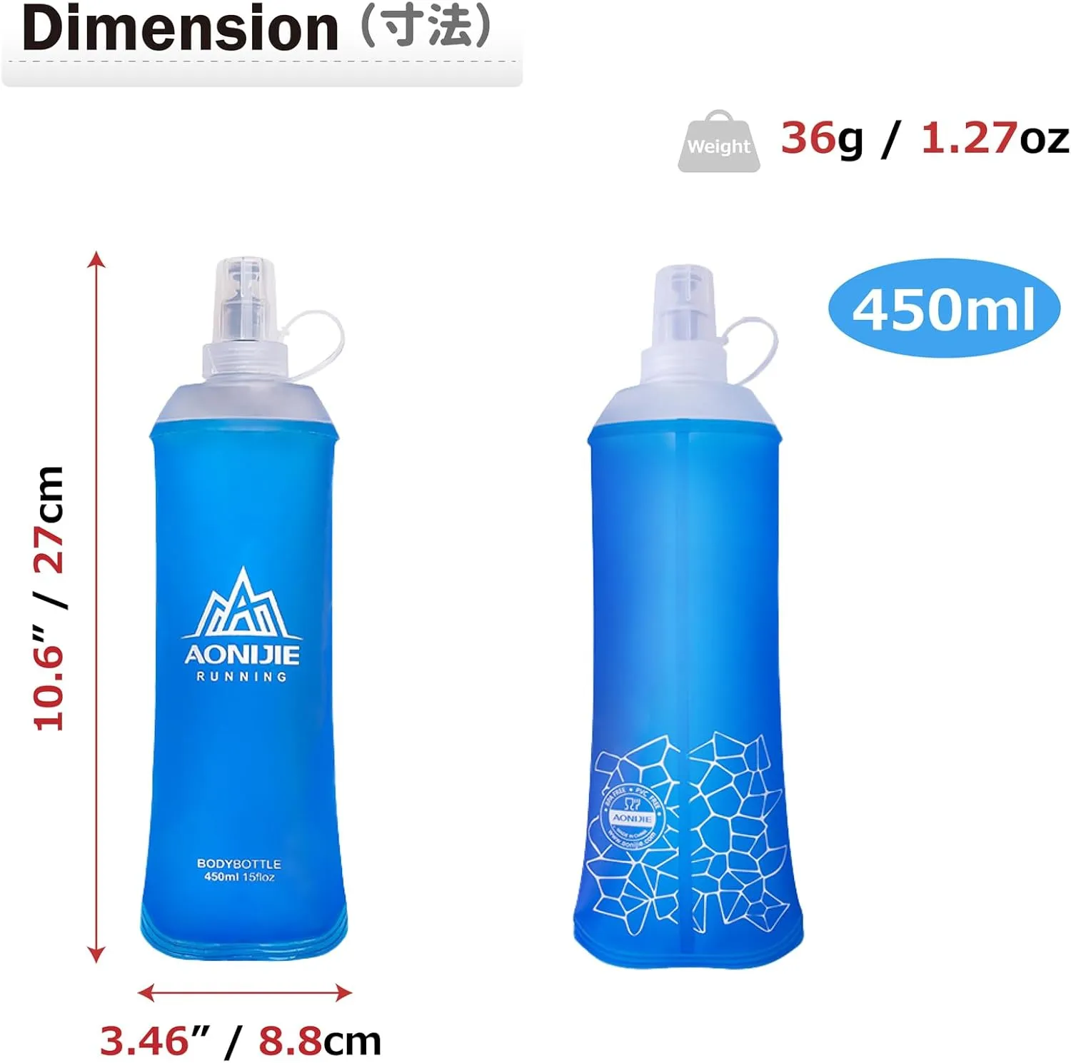 Azarxis TPU Soft Flask Collapsible Water Bottles BPA-Free 250ml 350ml 500ml 600ml for Hydration Vest Pack Running Hiking Cycling Climbing