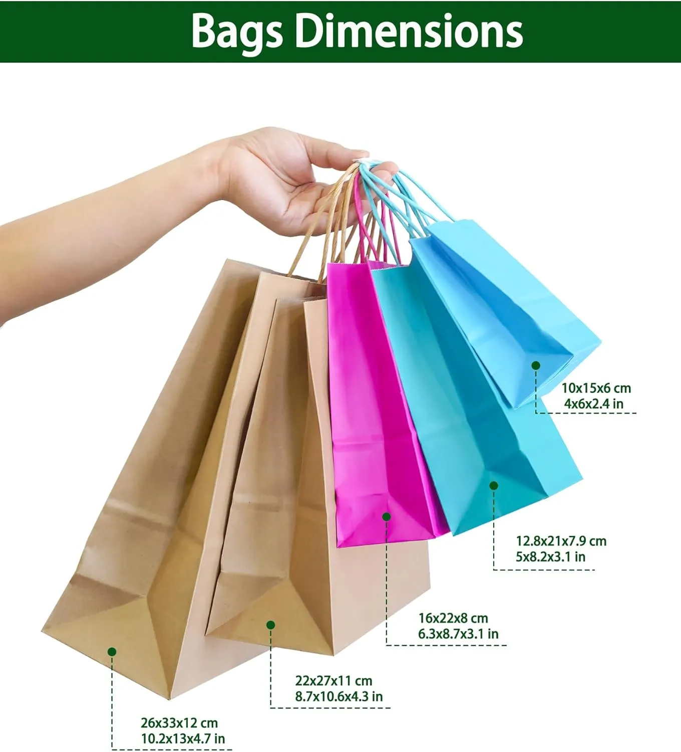 AZOWA Gift Bags Black Kraft Paper Bags with Handles (Black, 12 Pcs, 5 x 3.1 x 8.2 in)