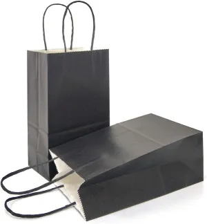 AZOWA Gift Bags Black Kraft Paper Bags with Handles (Black, 12 Pcs, 5 x 3.1 x 8.2 in)