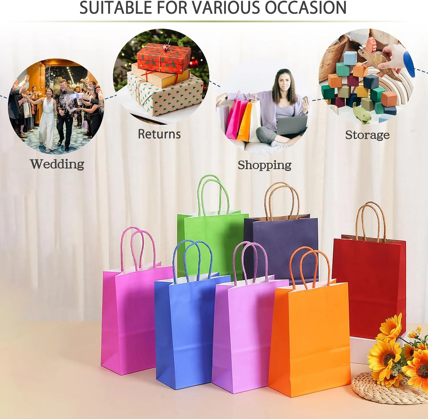 AZOWA Gift Bags Black Kraft Paper Bags with Handles (Black, 12 Pcs, 5 x 3.1 x 8.2 in)
