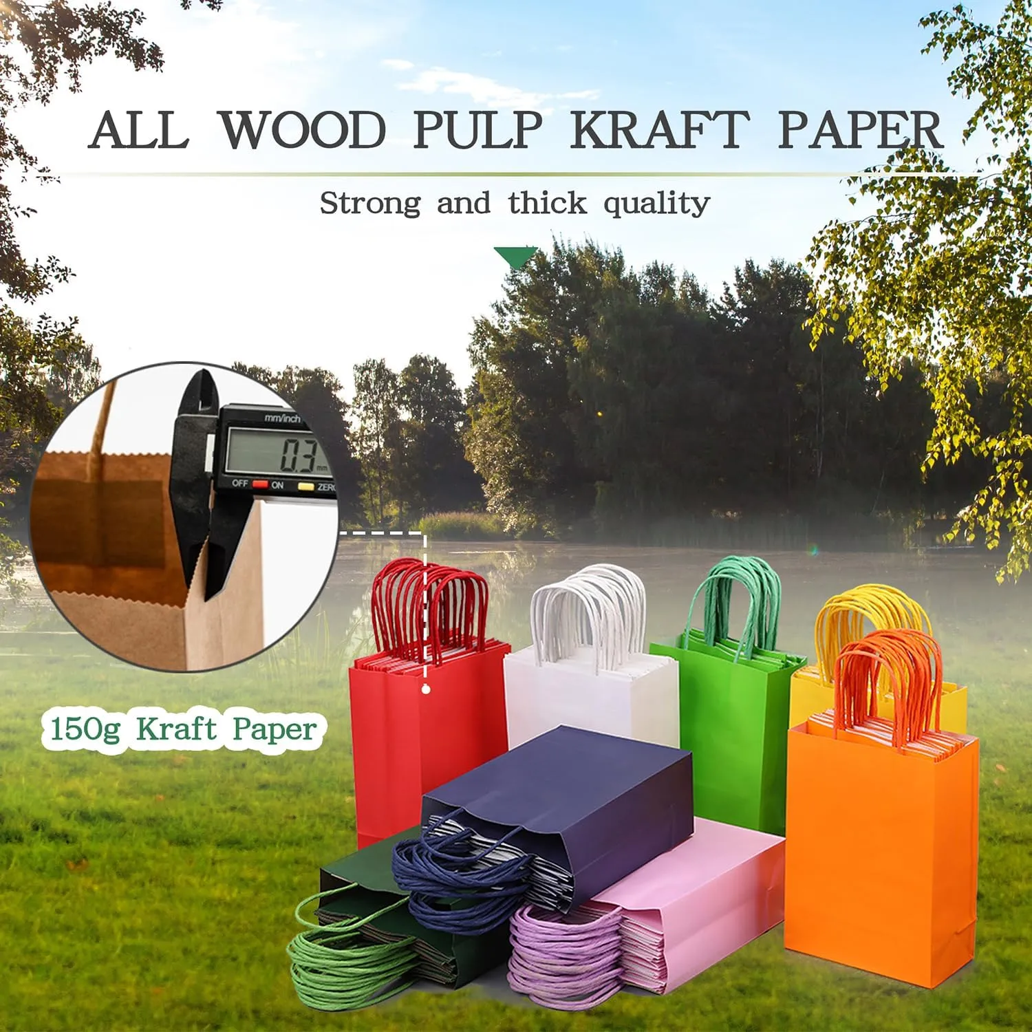 AZOWA Gift Bags Black Kraft Paper Bags with Handles (Black, 12 Pcs, 5 x 3.1 x 8.2 in)