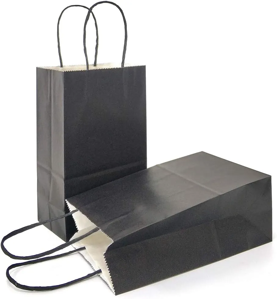 AZOWA Gift Bags Black Kraft Paper Bags with Handles (Black, 12 Pcs, 5 x 3.1 x 8.2 in)