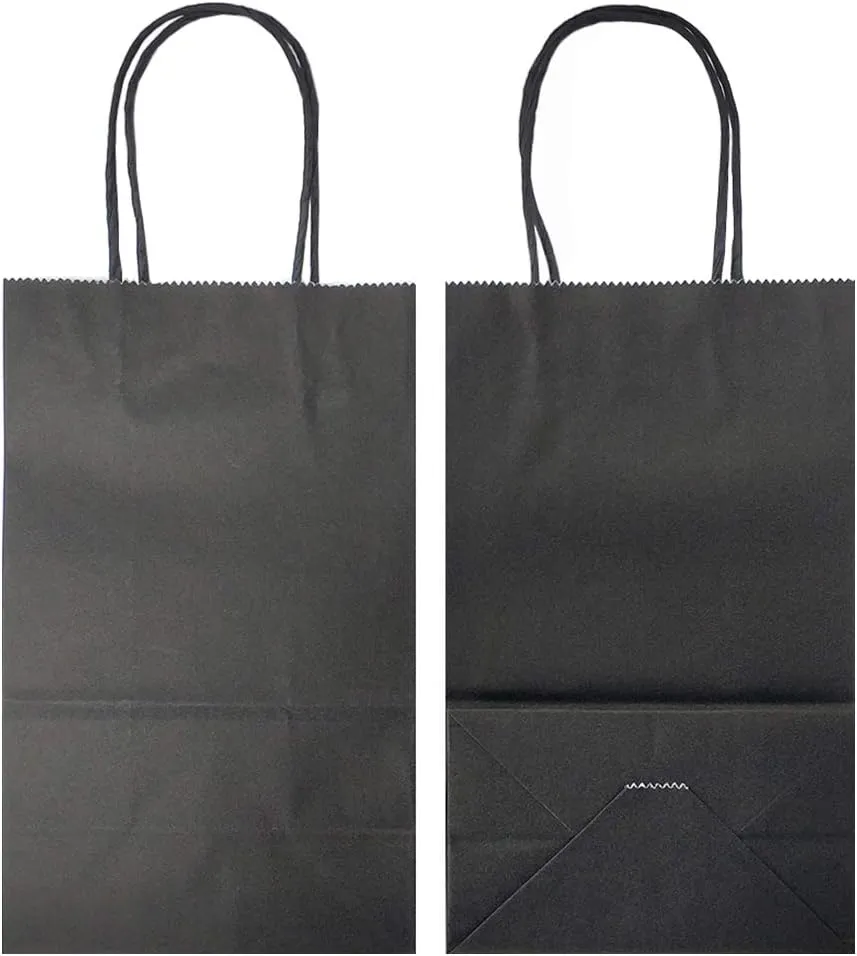 AZOWA Gift Bags Black Kraft Paper Bags with Handles (Black, 12 Pcs, 5 x 3.1 x 8.2 in)