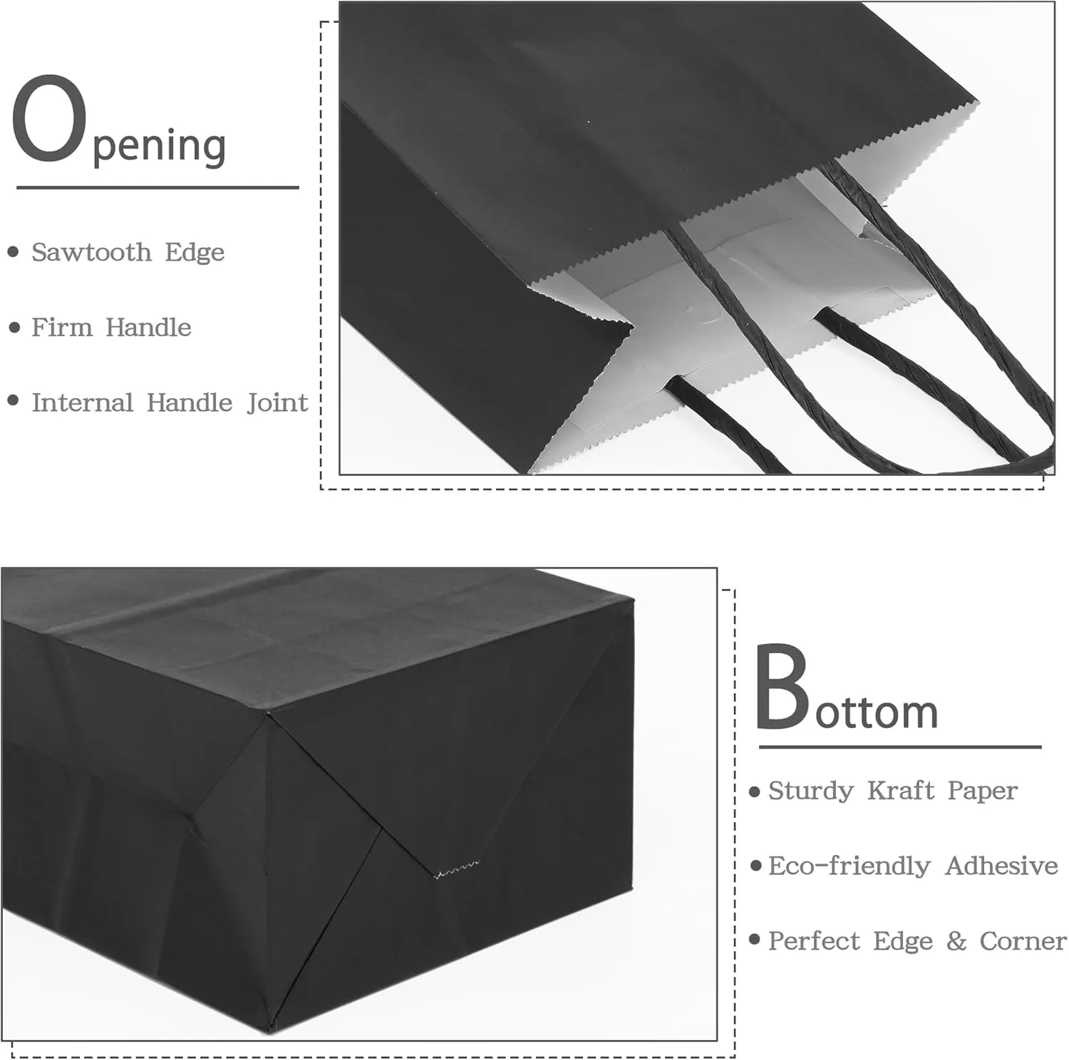 AZOWA Gift Bags Black Kraft Paper Bags with Handles (Black, 12 Pcs, 5 x 3.1 x 8.2 in)