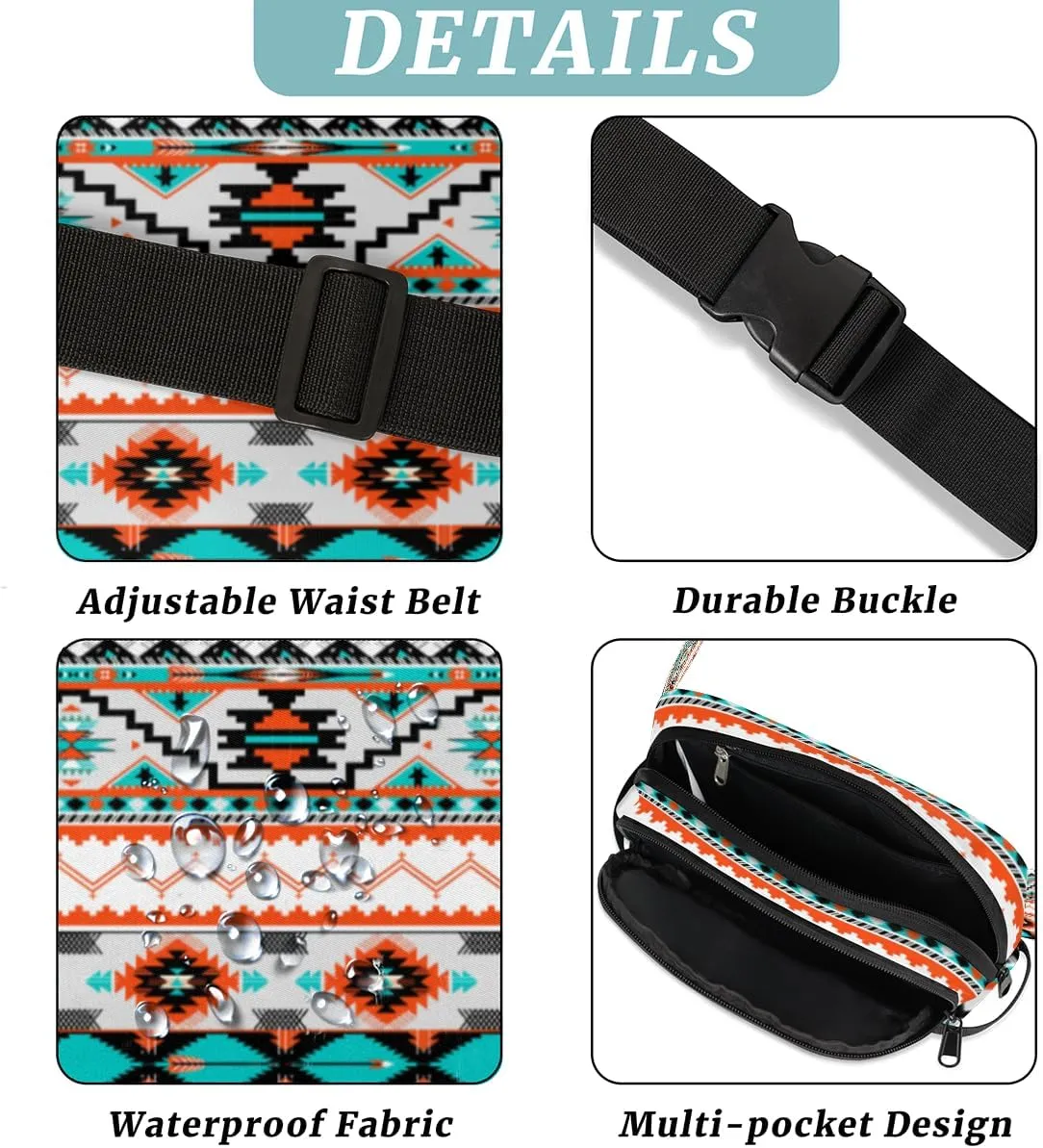 Aztec Fanny Pack for Men Women Aztec Print Crossbody Waist Bag with Adjustable Strap, Waterproof Belt Bag for Travel Walking Running Hiking Cycling Outdoors Workout