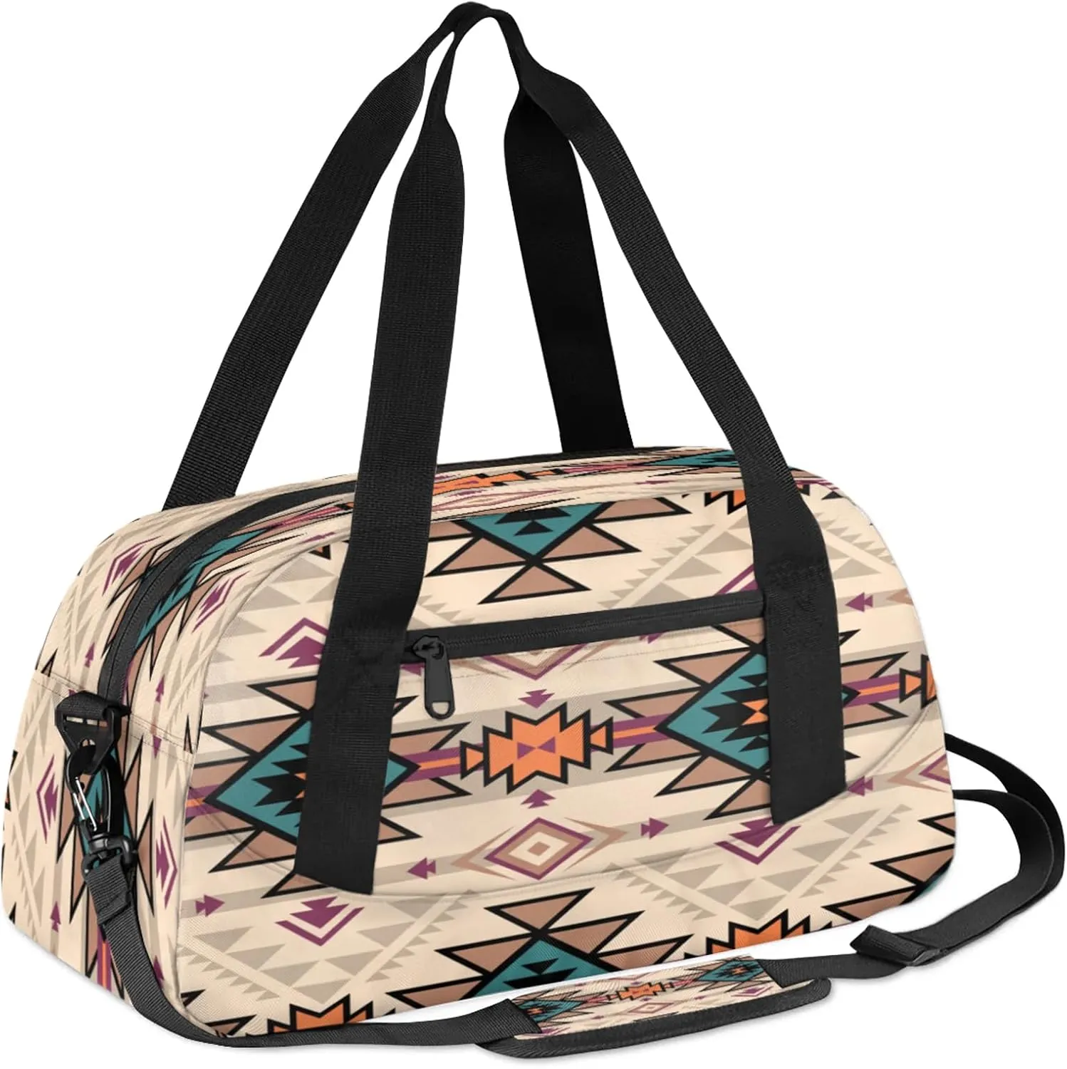 Aztec Tribe Geometric Pattern Kids Duffel Bag Lightweight Waterproof Sports Gym Bag with Front Zipper Pocket Foldable Weekender Overnight Bag for School Practice Gymnastic Ballet