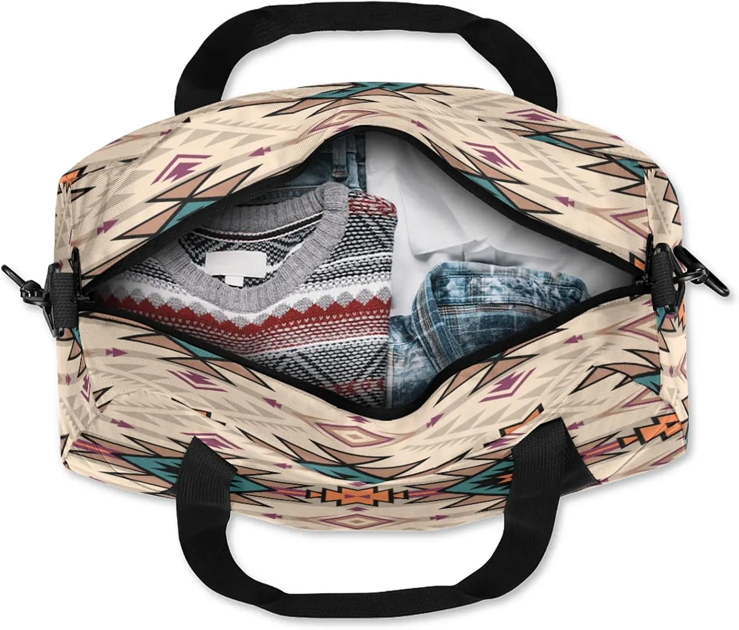 Aztec Tribe Geometric Pattern Kids Duffel Bag Lightweight Waterproof Sports Gym Bag with Front Zipper Pocket Foldable Weekender Overnight Bag for School Practice Gymnastic Ballet