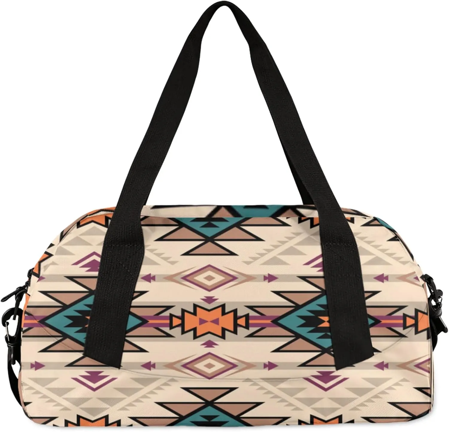 Aztec Tribe Geometric Pattern Kids Duffel Bag Lightweight Waterproof Sports Gym Bag with Front Zipper Pocket Foldable Weekender Overnight Bag for School Practice Gymnastic Ballet