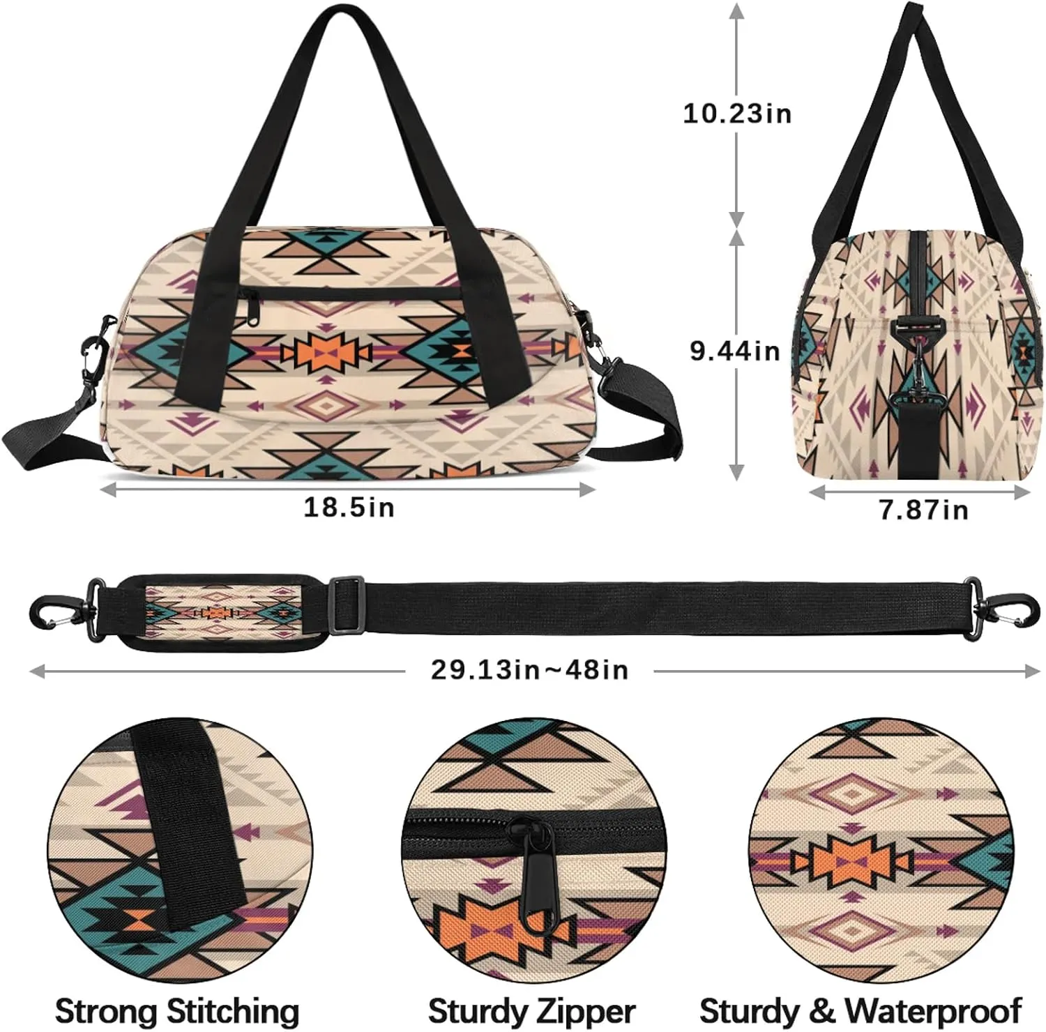 Aztec Tribe Geometric Pattern Kids Duffel Bag Lightweight Waterproof Sports Gym Bag with Front Zipper Pocket Foldable Weekender Overnight Bag for School Practice Gymnastic Ballet