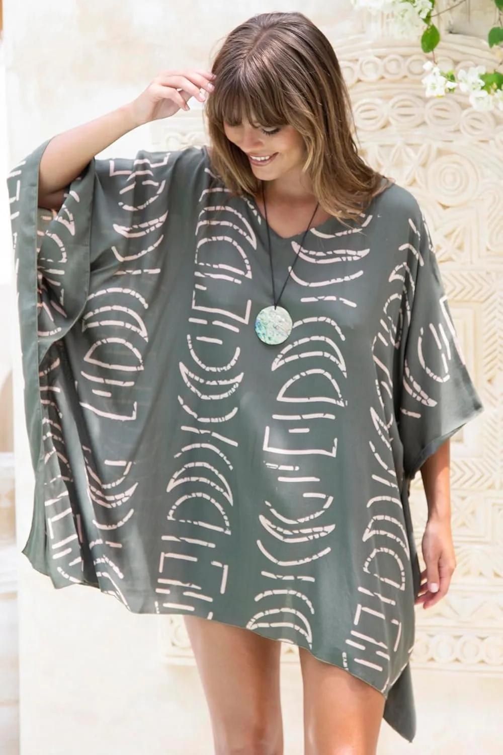 Back From Bali Womens Swimsuit Cover Up Short Poncho Print Pullover Beach Caftan for Bathing Suit
