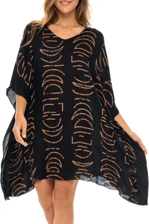 Back From Bali Womens Swimsuit Cover Up Short Poncho Print Pullover Beach Caftan for Bathing Suit